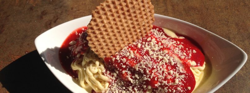 90s ice cream: spaghetti with tomato sauce