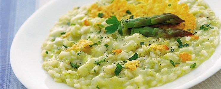 Asparagus risotto with parmesan waffles