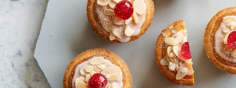 Bakewell Tarts with candied almonds and cherries