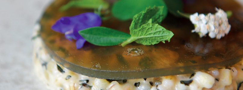 Barley recipe with goat butter and verbena and lemon balm jelly