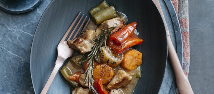 Beef stew and vegetables with beer