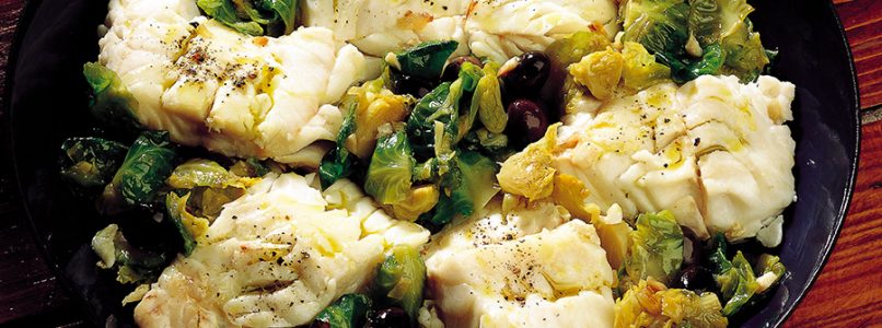 Cod with olives and Brussels sprouts recipe