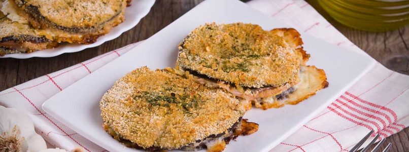 Eggplant cutlets stuffed with ham and cheese