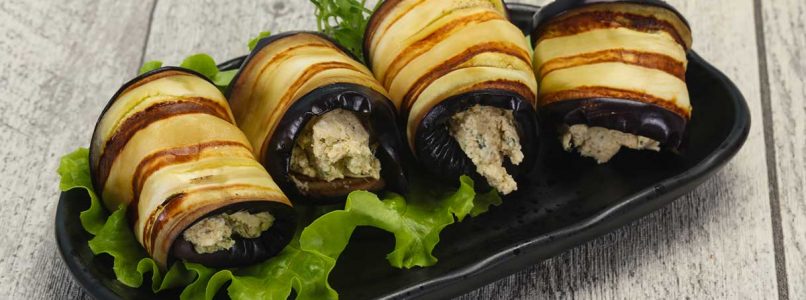 Eggplant roll with chickpea cream and dried tomatoes