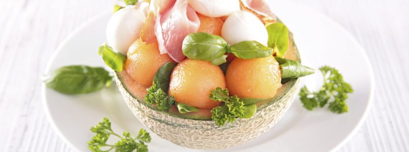 Five salads with melon