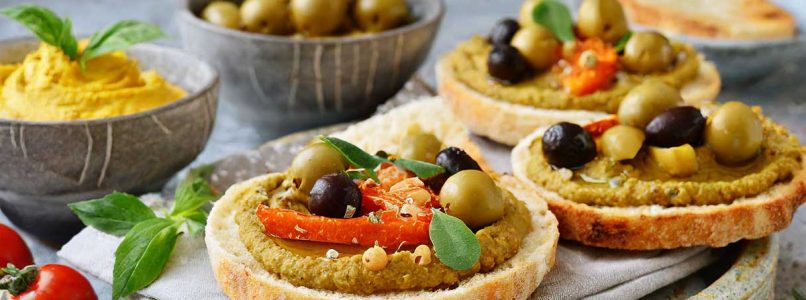 Frisella with lentil hummus and olives