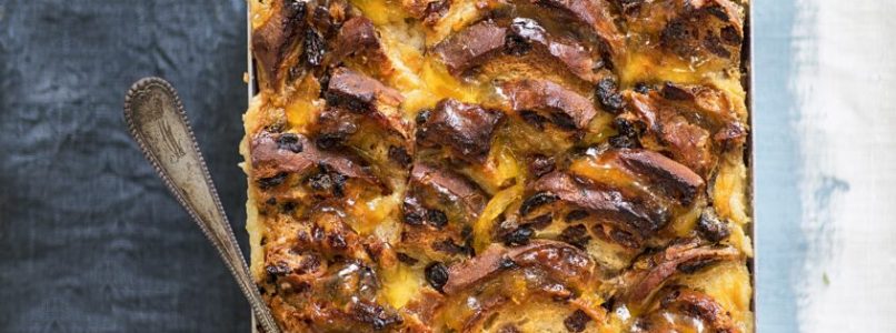 Grape bread pudding with rosemary and orange marmalade