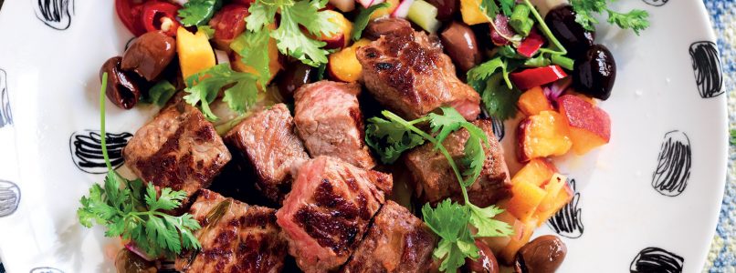 Lamb Sauté recipe with peaches and olives