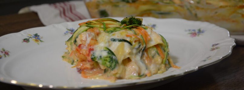 Lasagna with lobster ragout and vegetable julienne