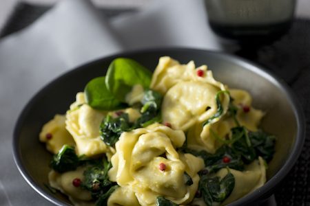Lean tortelloni with salted zabaglione