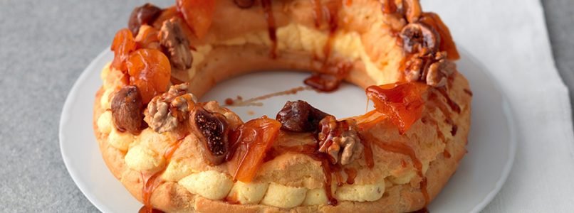 Paris-brest recipe with boiled egg mousse and amaretto