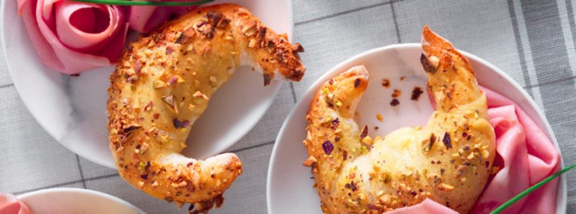 Pistachio bread croissant with mortadella recipe