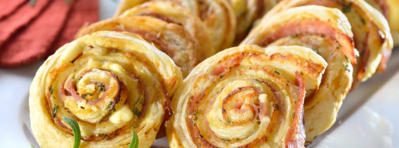 Puff pastry rolls with ham and cheese