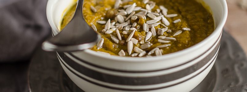 Pumpkin and lentils in a spicy soup