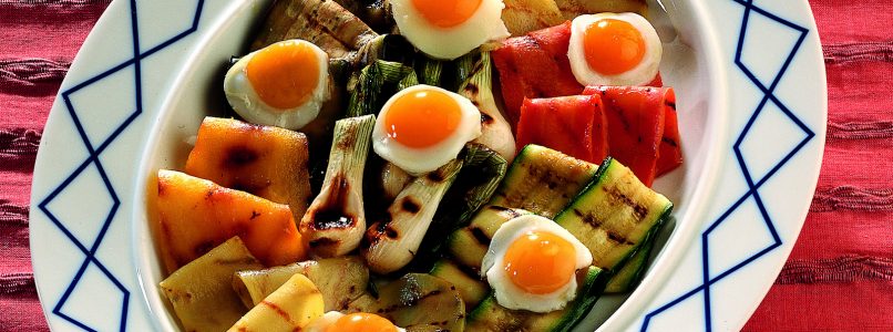 Quail egg recipe with grilled vegetables