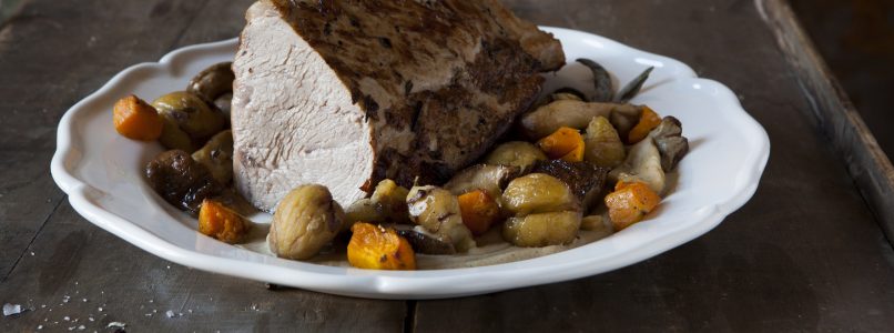 Recipe Autumn roast of veal with porcini mushrooms, chestnuts and crispy pumpkin