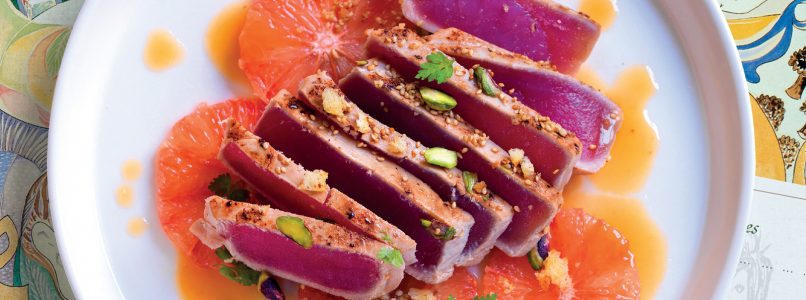 Recipe Escalope of tuna and pink grapefruit