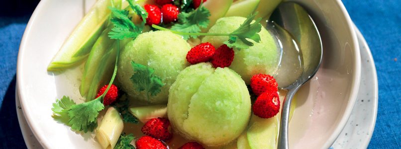 Recipe Green apple sorbet with frozen aromatic broth