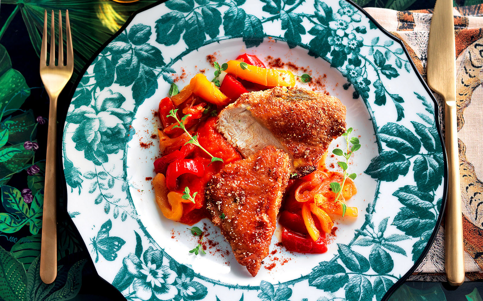 Recipe Guinea-fowl breasts breaded with sweet and sour peppers
