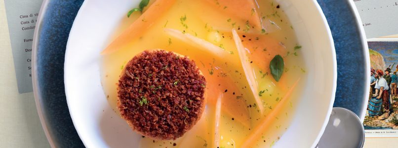 Recipe Melon sponge and crispy ham