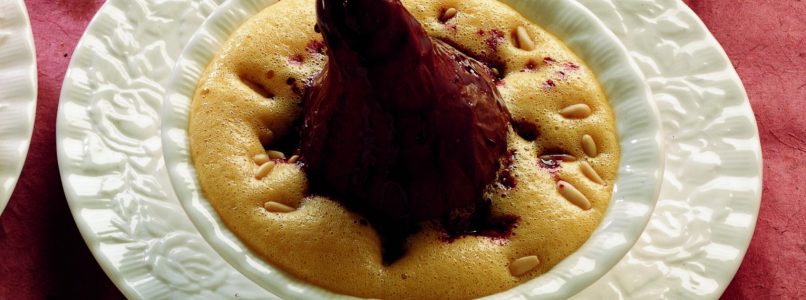 Recipe Pears cooked in red wine with eggnog
