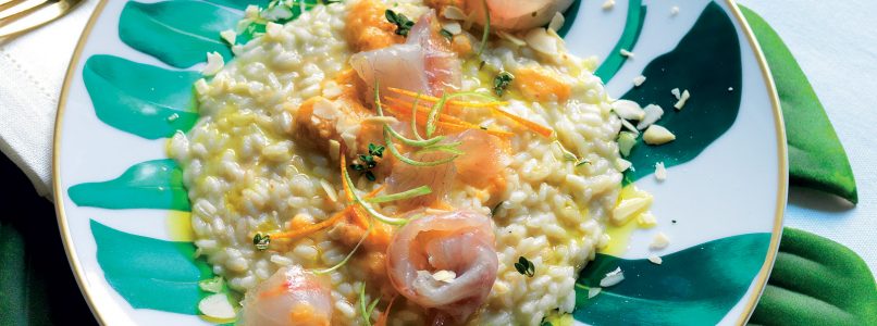 Recipe Risotto with medlars and sea bass with citrus fruits