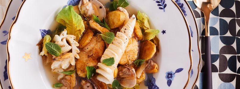 Recipe Sea bass, clams and cuttlefish stewed