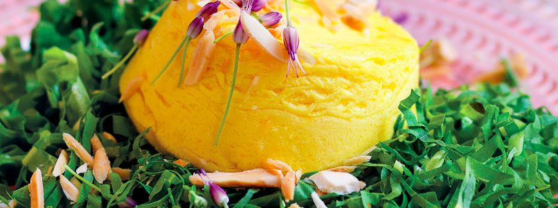 Recipe Small flan of ricotta and saffron with chicory with almonds