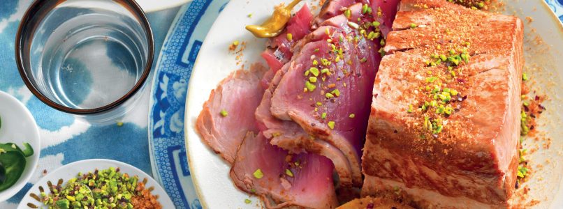 Seared tuna with olives and pistachios recipe