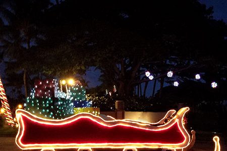The sleigh with the neon lights