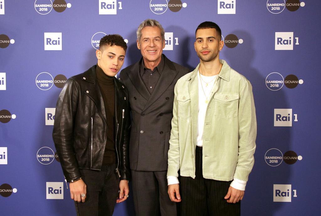 Claudio Baglioni, conductor of Sanremo 2019, with the young Sanremo winners: from the left Einar and Mahmood @Instagram (https://www.instagram.com/p/BrsXWgsH_9X).